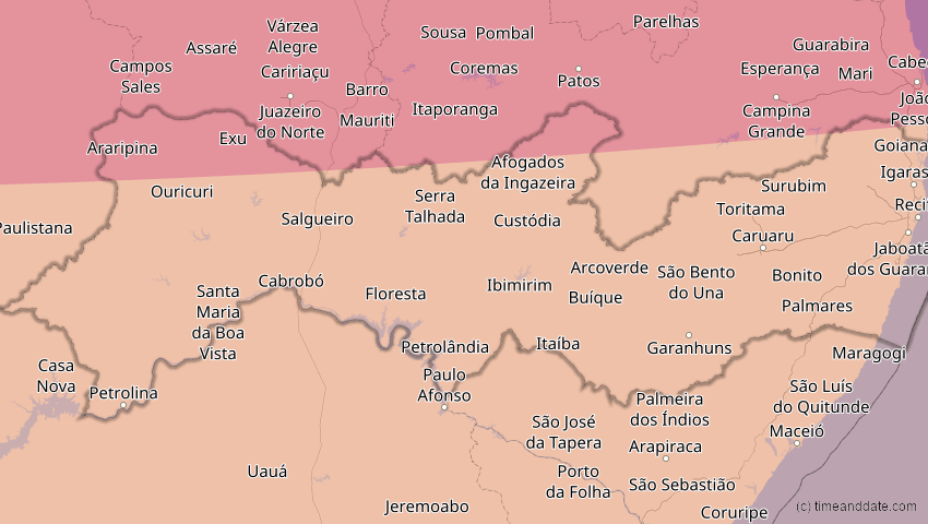 A map of Pernambuco, Brasilien, showing the path of the 14. Okt 2023 Ringförmige Sonnenfinsternis