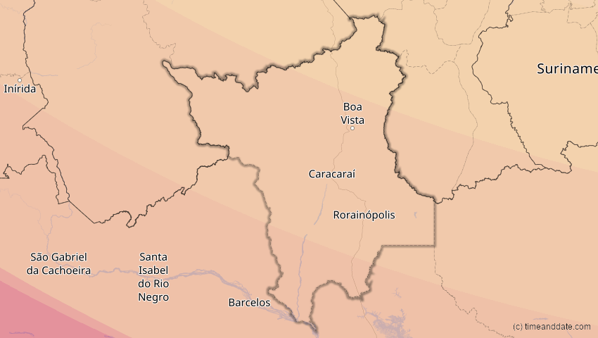 A map of Roraima, Brazil, showing the path of the Oct 14, 2023 Annular Solar Eclipse