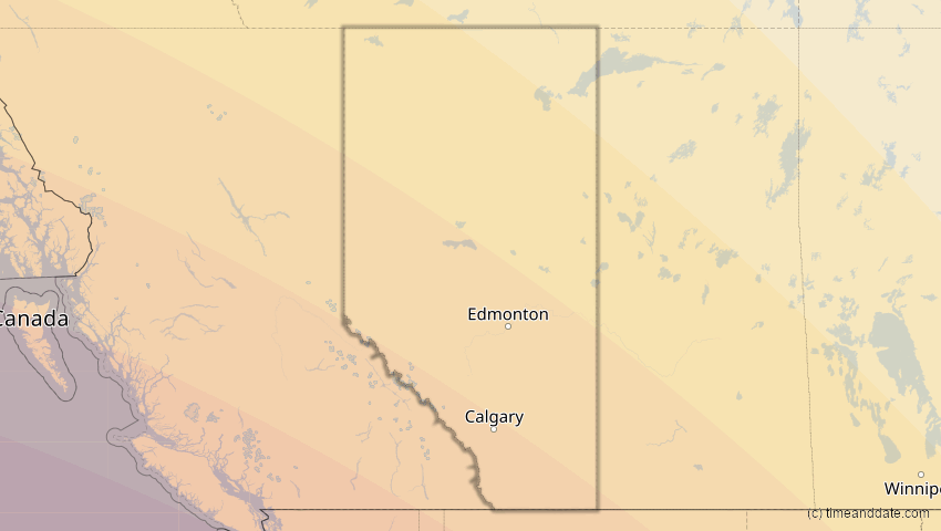 A map of Alberta, Canada, showing the path of the Oct 14, 2023 Annular Solar Eclipse