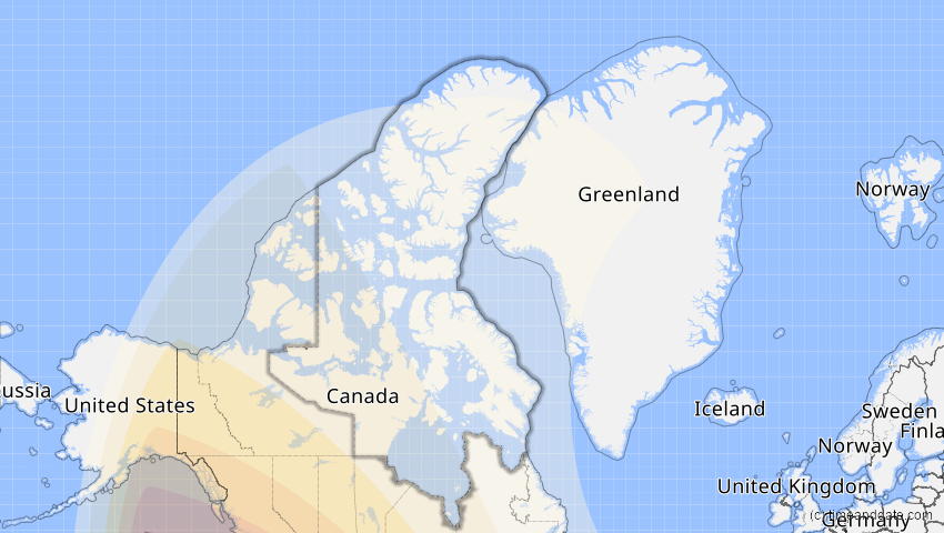 A map of Nunavut, Canada, showing the path of the Oct 14, 2023 Annular Solar Eclipse