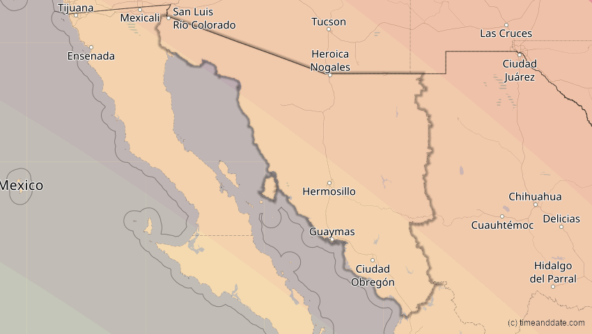 A map of Sonora, Mexico, showing the path of the Oct 14, 2023 Annular Solar Eclipse