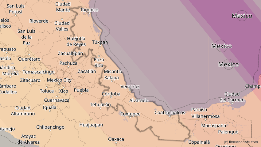 A map of Veracruz, Mexico, showing the path of the Oct 14, 2023 Annular Solar Eclipse