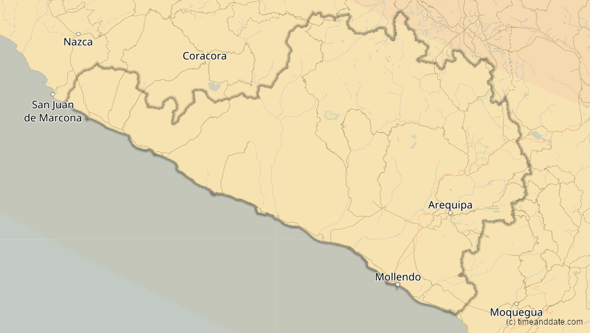 A map of Arequipa, Peru, showing the path of the Oct 14, 2023 Annular Solar Eclipse