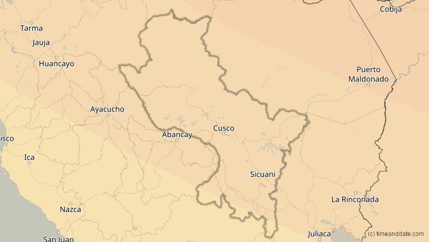 A map of Cusco, Peru, showing the path of the Oct 14, 2023 Annular Solar Eclipse
