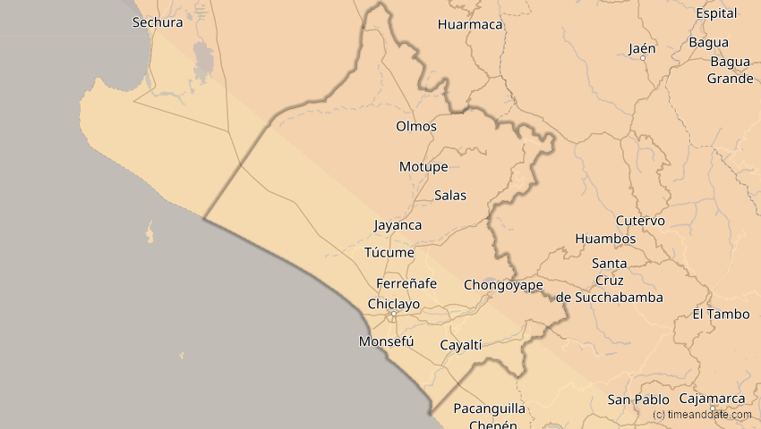 A map of Lambayeque, Peru, showing the path of the Oct 14, 2023 Annular Solar Eclipse