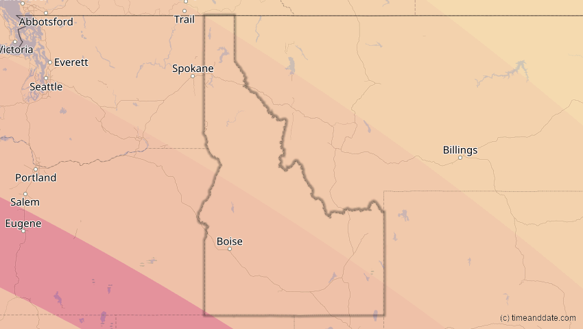 A map of Idaho, United States, showing the path of the Oct 14, 2023 Annular Solar Eclipse