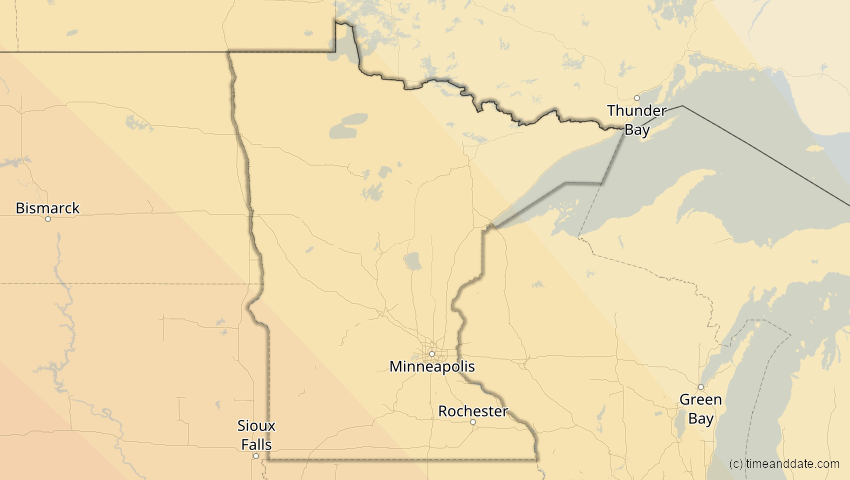 A map of Minnesota, United States, showing the path of the Oct 14, 2023 Annular Solar Eclipse