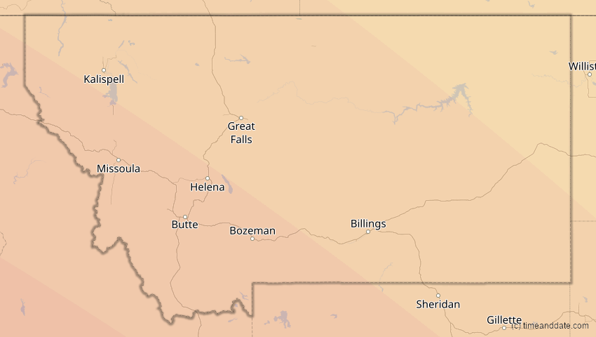 A map of Montana, United States, showing the path of the Oct 14, 2023 Annular Solar Eclipse
