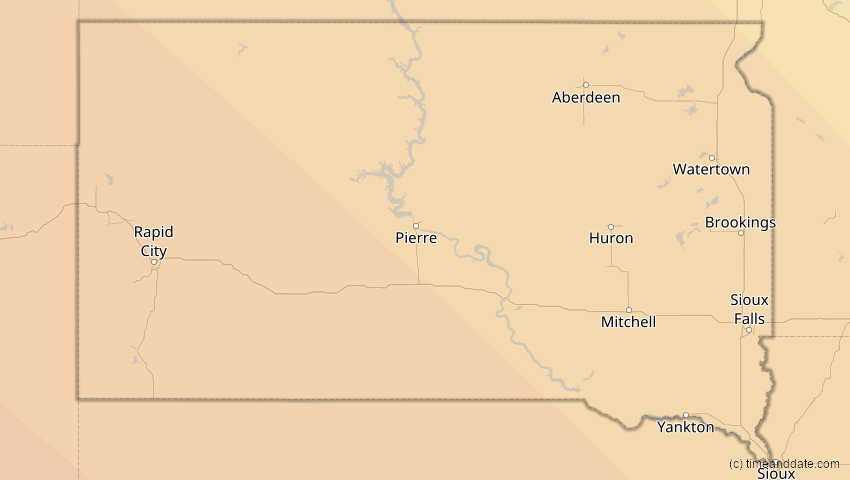A map of South Dakota, United States, showing the path of the Oct 14, 2023 Annular Solar Eclipse