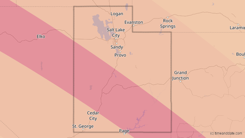 A map of Utah, United States, showing the path of the Oct 14, 2023 Annular Solar Eclipse