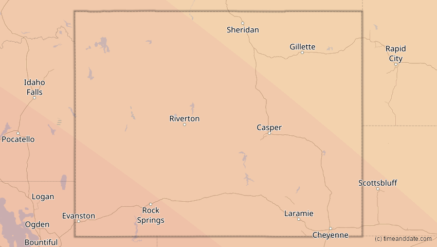 A map of Wyoming, United States, showing the path of the Oct 14, 2023 Annular Solar Eclipse