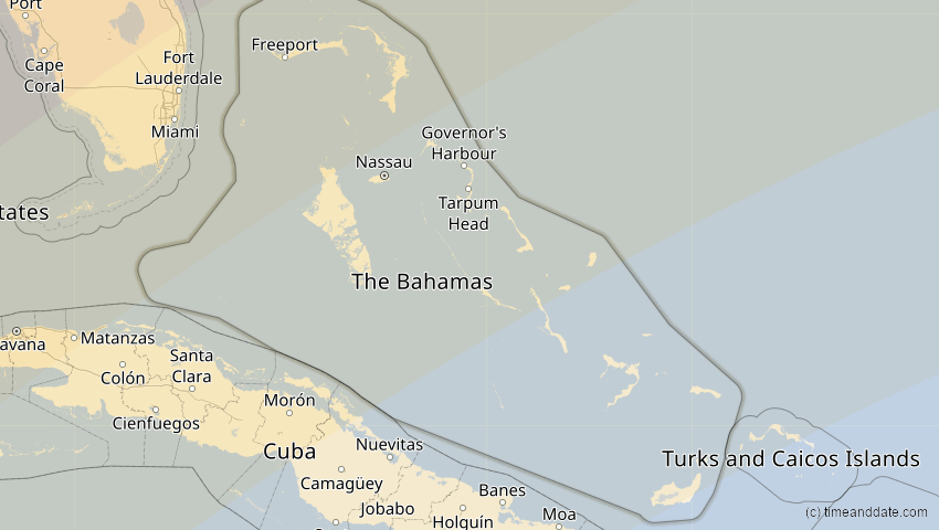 A map of Bahamas, showing the path of the 8. Apr 2024 Totale Sonnenfinsternis