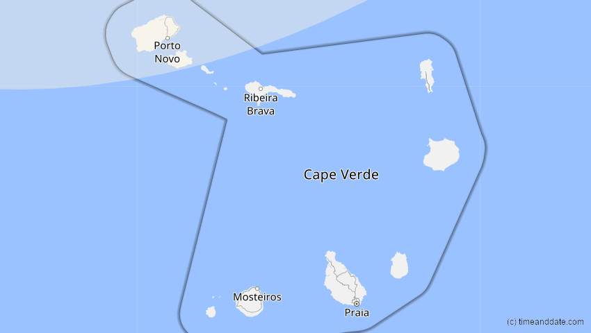 A map of Cabo Verde, showing the path of the Apr 8, 2024 Total Solar Eclipse