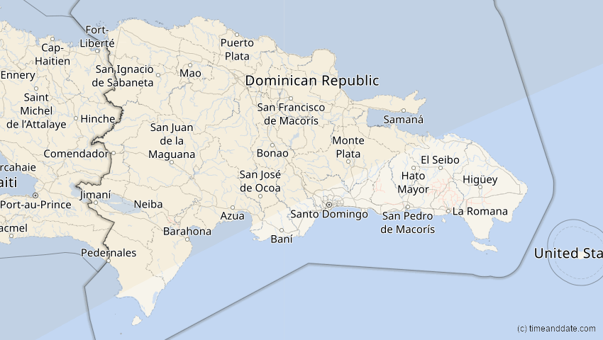 A map of Dominican Republic, showing the path of the Apr 8, 2024 Total Solar Eclipse