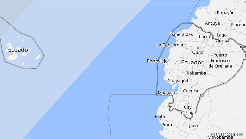 A map of Ecuador, showing the path of the Apr 8, 2024 Total Solar Eclipse