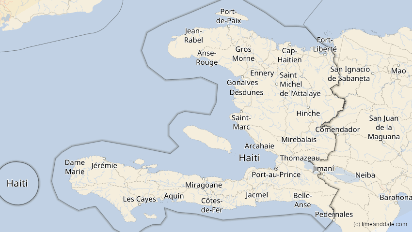 A map of Haiti, showing the path of the Apr 8, 2024 Total Solar Eclipse