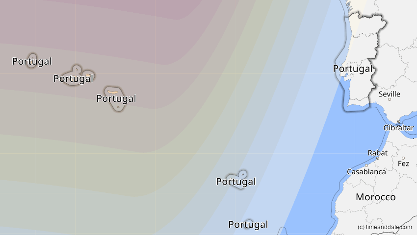 A map of Portugal, showing the path of the 8. Apr 2024 Totale Sonnenfinsternis