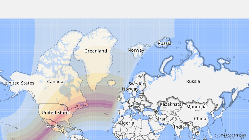 A map of Russia, showing the path of the Apr 8, 2024 Total Solar Eclipse