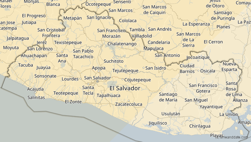 A map of El Salvador, showing the path of the Apr 8, 2024 Total Solar Eclipse