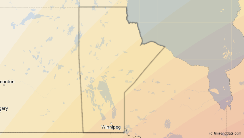 A map of Manitoba, Canada, showing the path of the Apr 8, 2024 Total Solar Eclipse