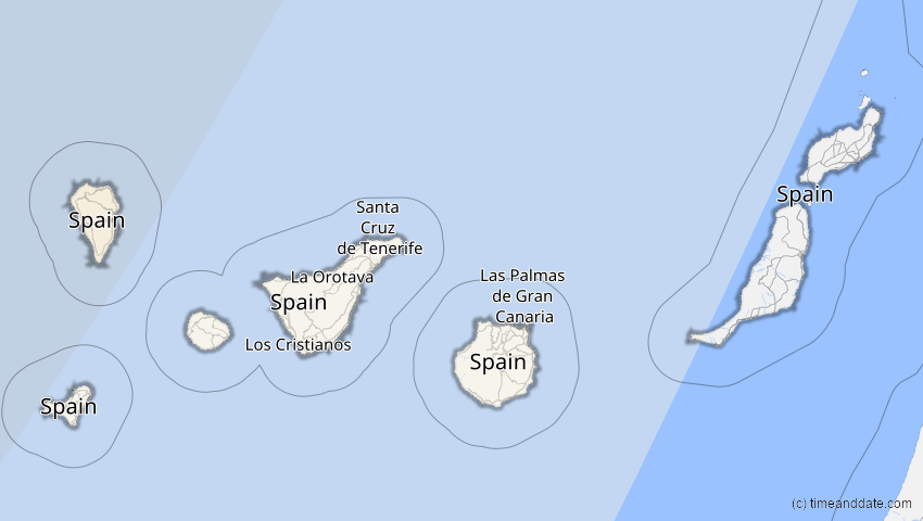A map of Kanarische Inseln, Spanien, showing the path of the 8. Apr 2024 Totale Sonnenfinsternis