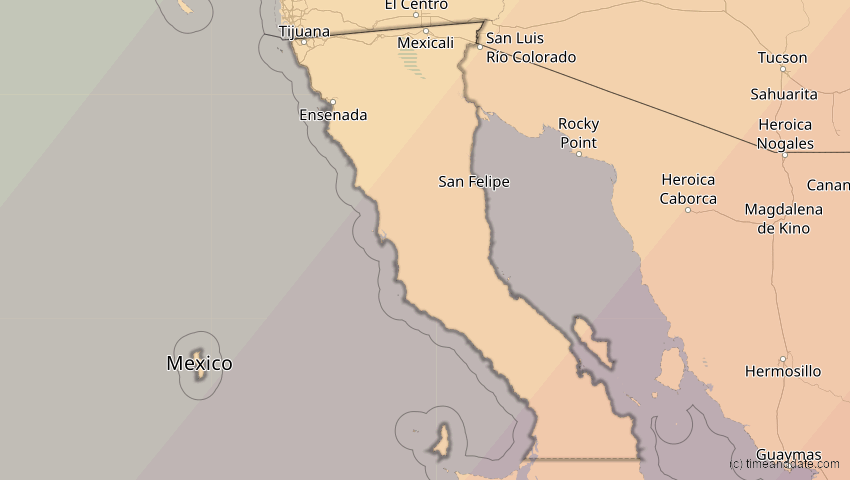 A map of Baja California, Mexico, showing the path of the Apr 8, 2024 Total Solar Eclipse