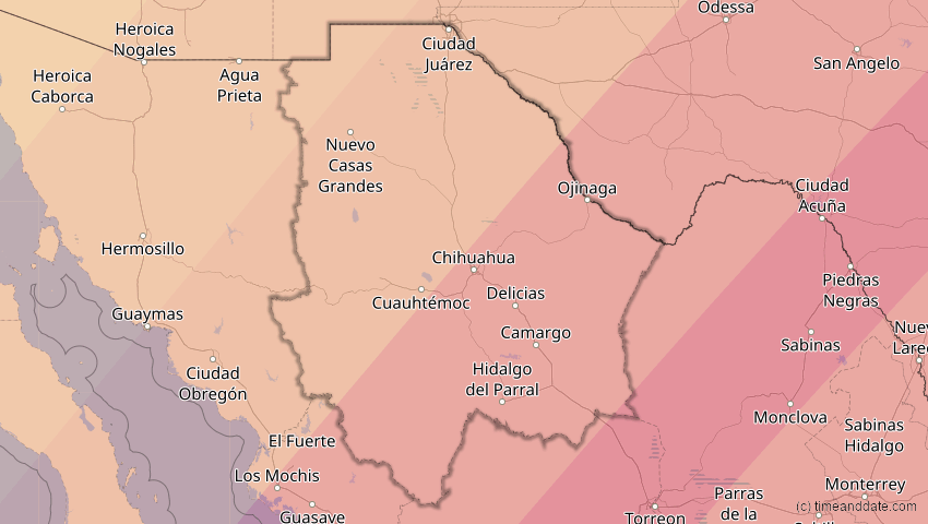A map of Chihuahua, Mexico, showing the path of the Apr 8, 2024 Total Solar Eclipse