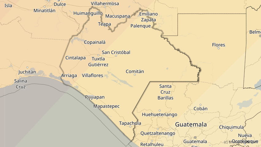 A map of Chiapas, Mexico, showing the path of the Apr 8, 2024 Total Solar Eclipse