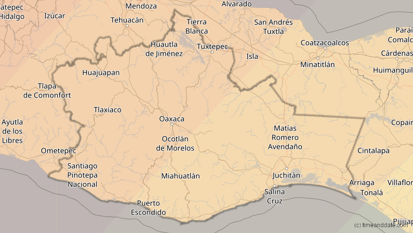A map of Oaxaca, Mexiko, showing the path of the 8. Apr 2024 Totale Sonnenfinsternis