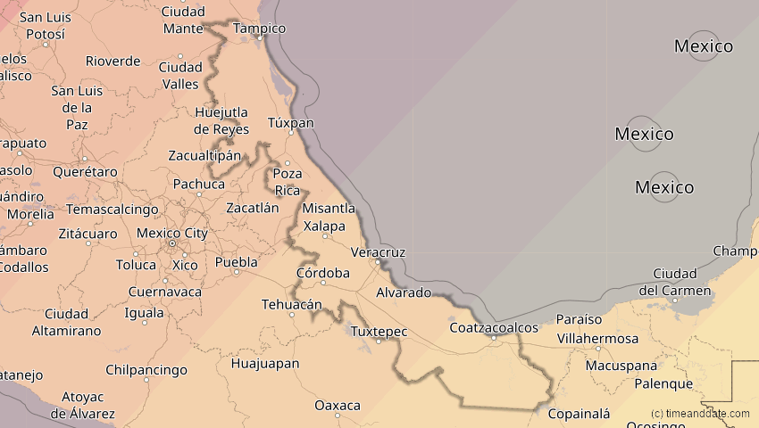 A map of Veracruz, Mexiko, showing the path of the 8. Apr 2024 Totale Sonnenfinsternis