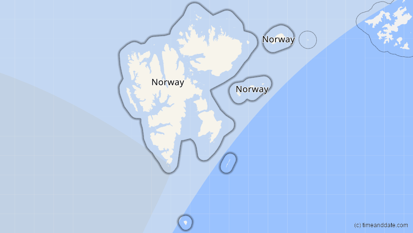 A map of Svalbard, Norway, showing the path of the Apr 8, 2024 Total Solar Eclipse