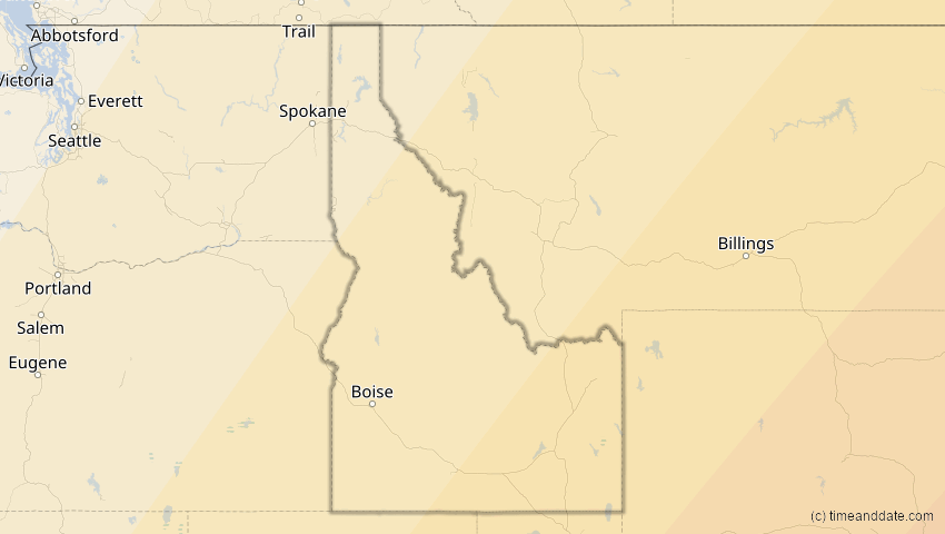 A map of Idaho, United States, showing the path of the Apr 8, 2024 Total Solar Eclipse