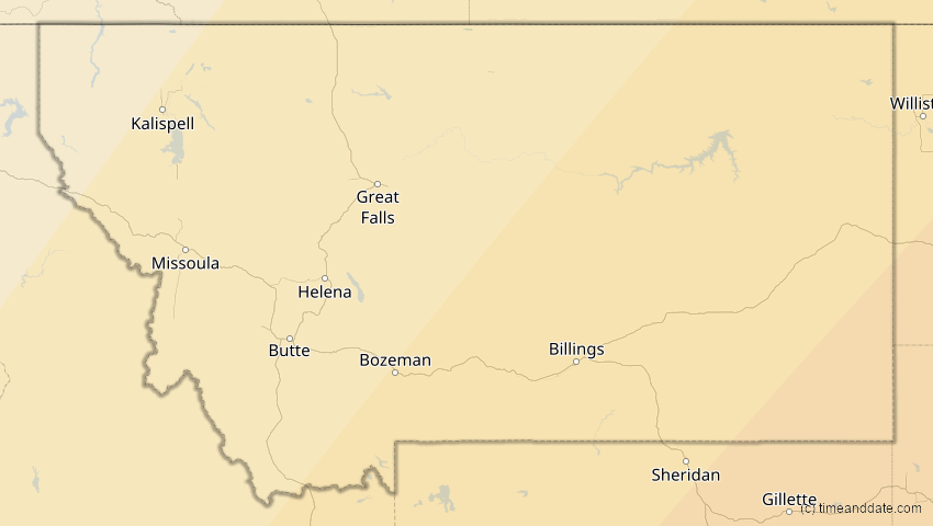 A map of Montana, United States, showing the path of the Apr 8, 2024 Total Solar Eclipse