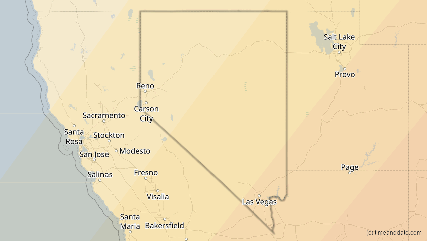 A map of Nevada, United States, showing the path of the Apr 8, 2024 Total Solar Eclipse