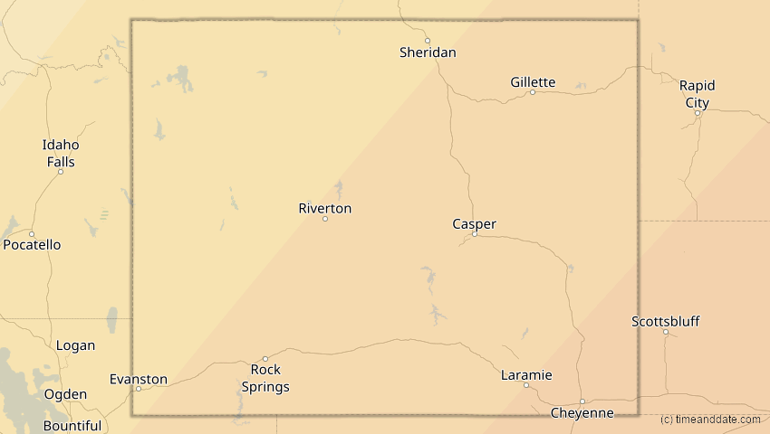 A map of Wyoming, USA, showing the path of the 8. Apr 2024 Totale Sonnenfinsternis