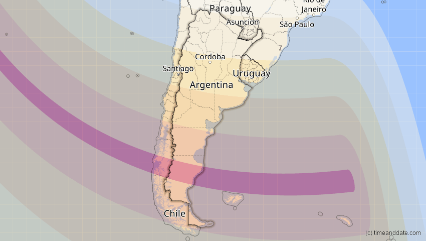A map of Argentinien, showing the path of the 2. Okt 2024 Ringförmige Sonnenfinsternis