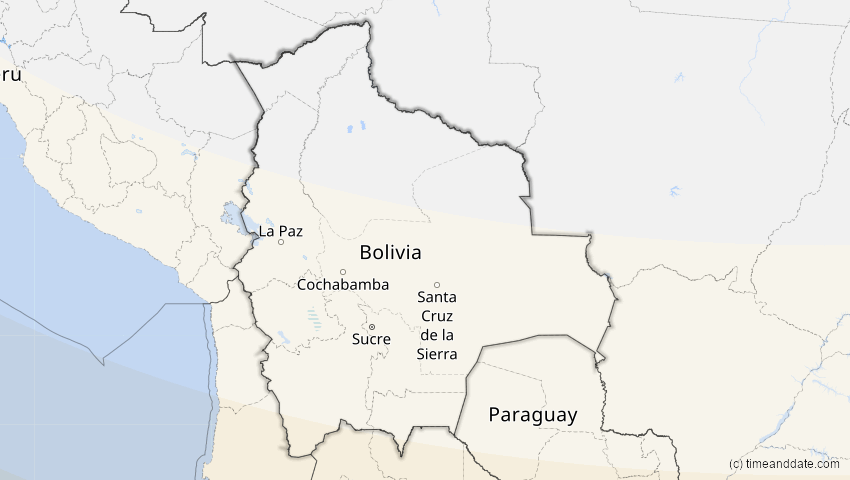 A map of Bolivia, showing the path of the Oct 2, 2024 Annular Solar Eclipse