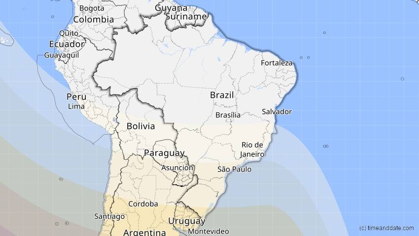 A map of Brazil, showing the path of the Oct 2, 2024 Annular Solar Eclipse