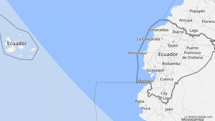 A map of Ecuador, showing the path of the Oct 2, 2024 Annular Solar Eclipse