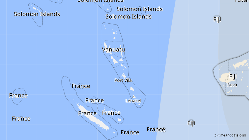A map of Fiji, showing the path of the Oct 3, 2024 Annular Solar Eclipse