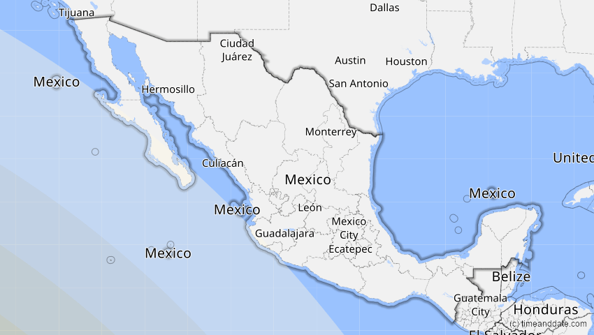 A map of Mexico, showing the path of the Oct 2, 2024 Annular Solar Eclipse