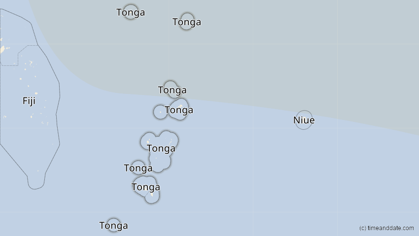 A map of Tonga, showing the path of the Oct 3, 2024 Annular Solar Eclipse
