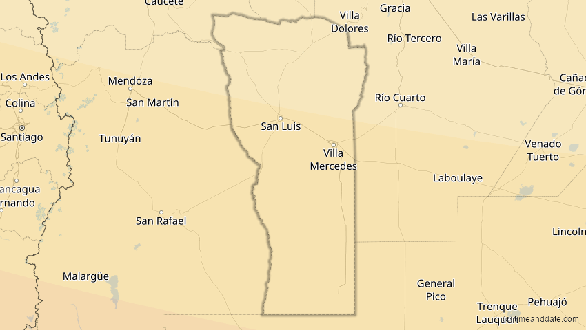 A map of San Luis, Argentinien, showing the path of the 2. Okt 2024 Ringförmige Sonnenfinsternis