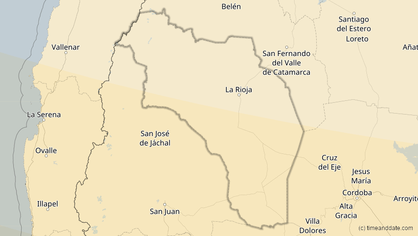 A map of La Rioja, Argentina, showing the path of the Oct 2, 2024 Annular Solar Eclipse
