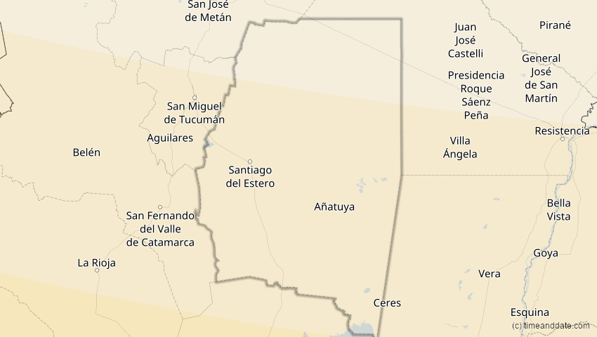 A map of Santiago del Estero, Argentinien, showing the path of the 2. Okt 2024 Ringförmige Sonnenfinsternis