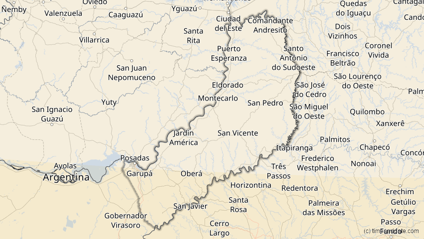 A map of Misiones, Argentinien, showing the path of the 2. Okt 2024 Ringförmige Sonnenfinsternis
