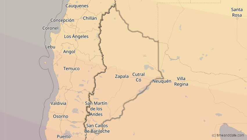 A map of Neuquén, Argentinien, showing the path of the 2. Okt 2024 Ringförmige Sonnenfinsternis