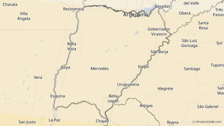 A map of Corrientes, Argentina, showing the path of the Oct 2, 2024 Annular Solar Eclipse