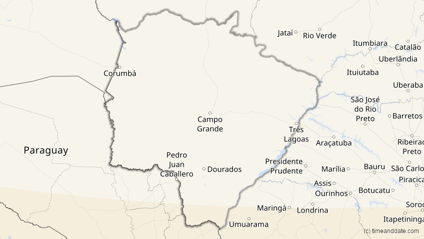 A map of Mato Grosso Do Sul, Brazil, showing the path of the Oct 2, 2024 Annular Solar Eclipse