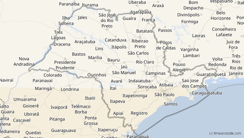 A map of São Paulo, Brazil, showing the path of the Oct 2, 2024 Annular Solar Eclipse